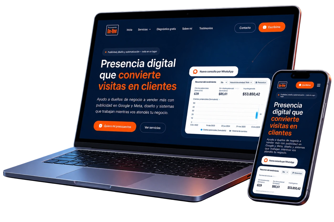 Sitio web a medida en laptop y celular