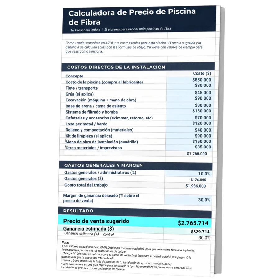 Calculadora de precio de piscina de fibra